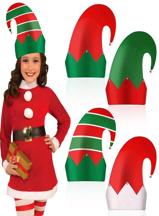 Woosytoo 4 Packs Christmas Elf Felt Hats Unisex Classic Santa Elf Hats Jingle Bells Green and Red Xmas Funny Hat for Christmas New Year Holiday Party Photos Props Cute Dress up Christmas Costume Gifts Favors - Image 1